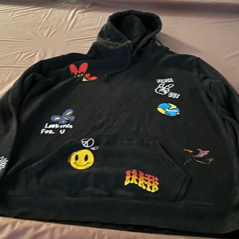 Pacsun hoodie black with groovy printed designs